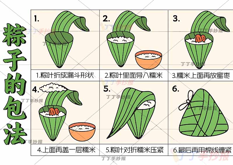 端午包粽子教程手抄报端午节粽子的做法六步