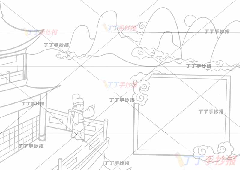 登鹳雀楼诗配画王之涣二年级上册古诗配画诗人站亭子