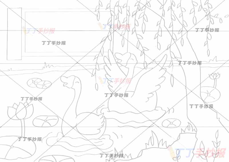 咏鹅诗配画一年级骆宾王古诗配画漂亮天鹅