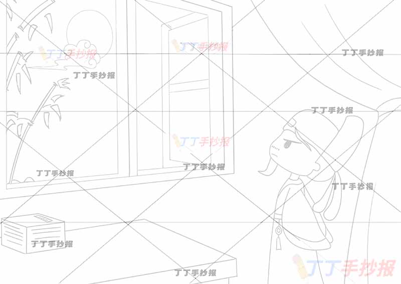 静夜思诗配画一年级古诗配画李白右侧诗人2
