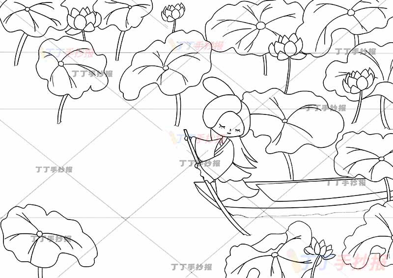 江南诗配画一年级古诗配画划船女子