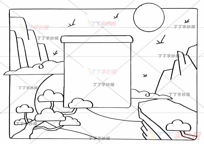 鹿柴诗配画王维四年级古诗配画方形边框