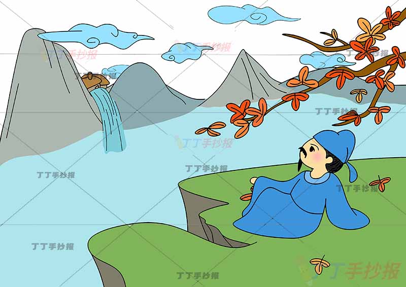 山行诗配画三年级上册杜牧古诗配画右侧枫叶