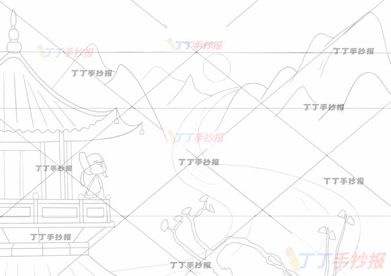 登鹳雀楼诗配画王之涣二年级上册古诗配画中间河流
