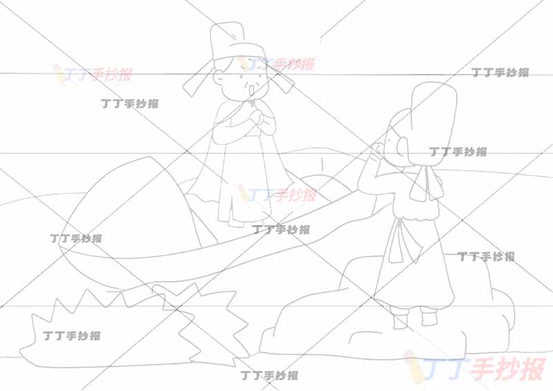 赠汪伦诗配画一年级李白古诗配画小船两人