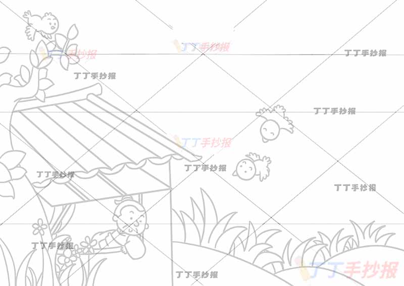 春晓诗配画手抄报孟浩然一年级古诗配画小房屋