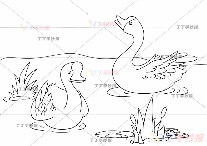 咏鹅诗配画骆宾王一年级古诗配画两只鹅可爱