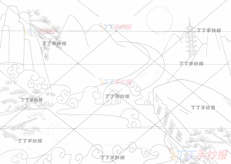 鹿柴诗配画王维四年级古诗配画两边山丘