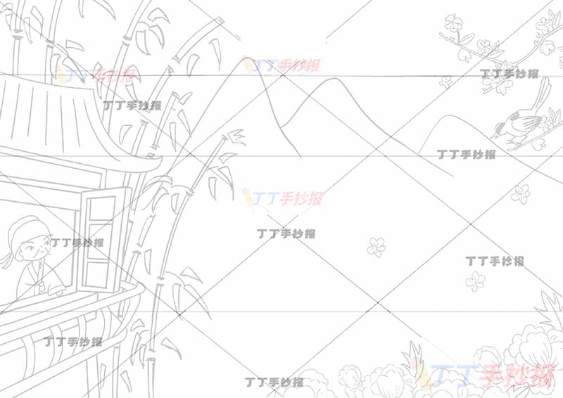 春晓诗配画孟浩然一年级古诗配画左侧人物