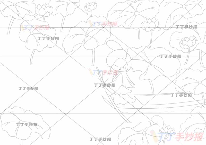 江南诗配画一年级古诗配画划船女子