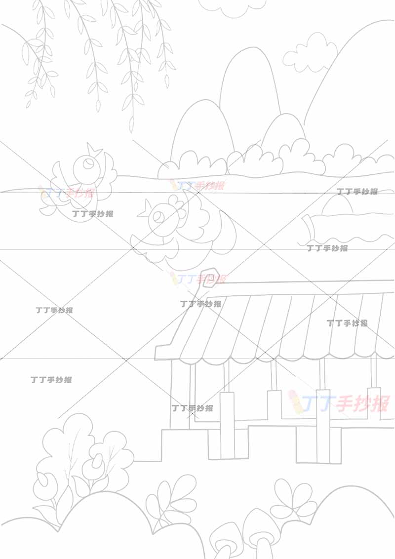 绝句诗配画竖版二年级下册杜甫古诗配画黄鹂可爱
