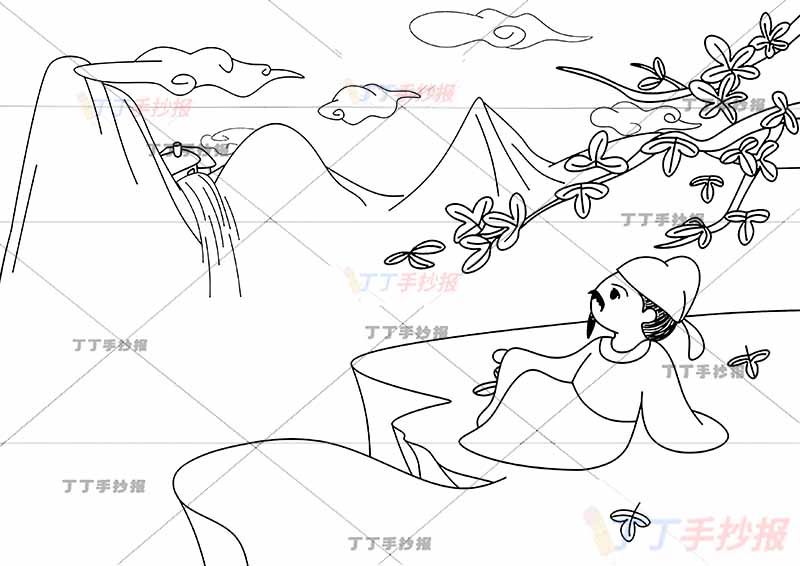 山行诗配画三年级上册杜牧古诗配画右侧枫叶