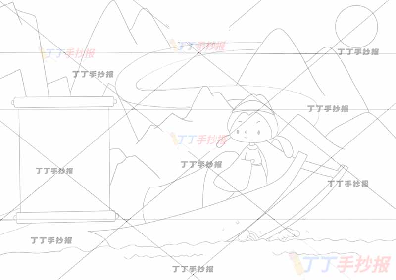 早发白帝城诗配画诗人坐船李白三年级古诗配画