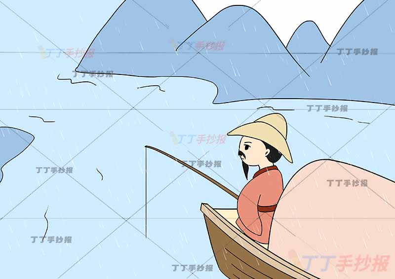 江雪诗配画柳宗元二年级上册古诗配画老人坐船