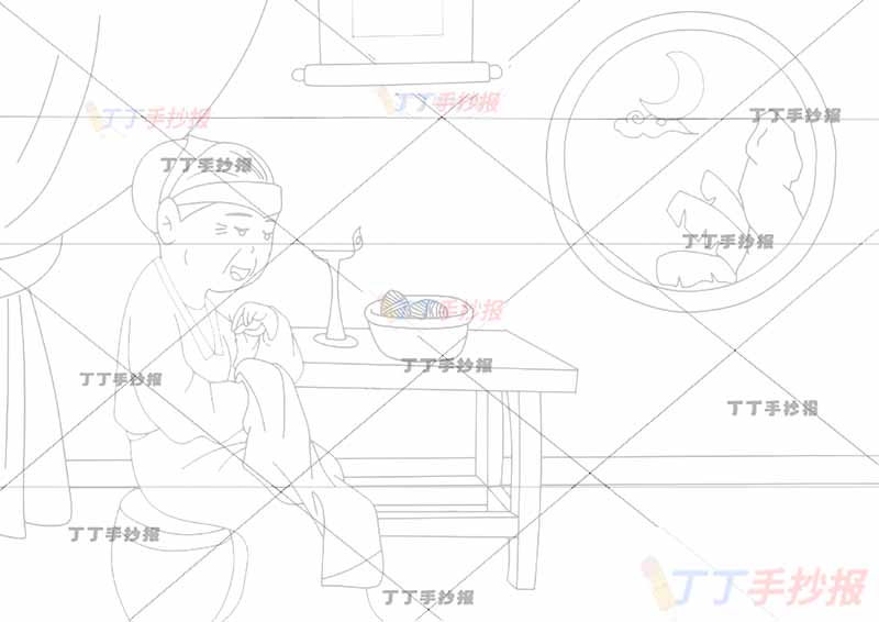 游子吟诗配画左侧缝衣服孟郊五年级古诗配画