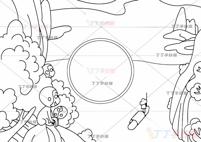 早发白帝城诗配画猴子四周李白三年级古诗配画