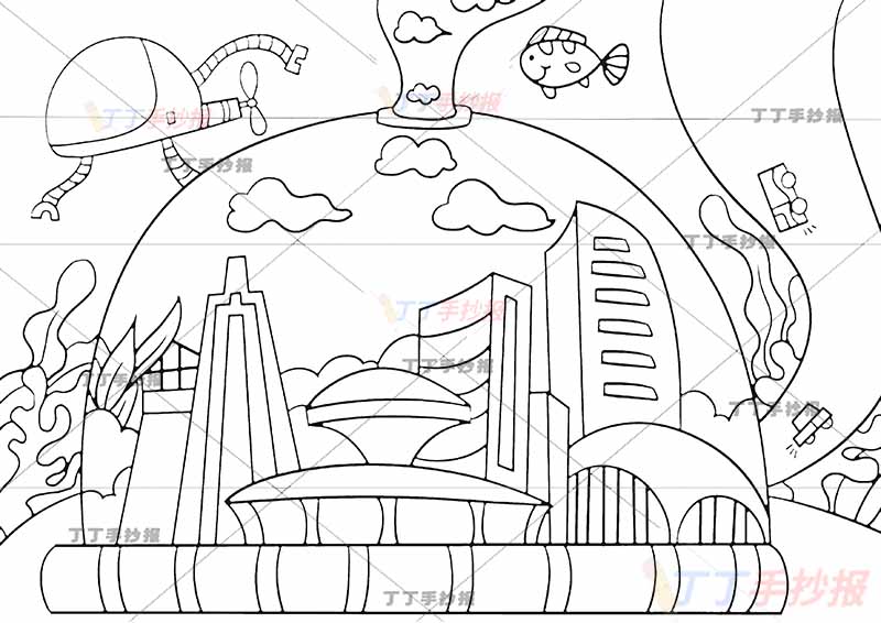 科幻画科技太空舱未来城市地球