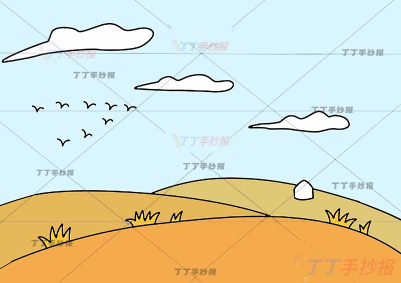 赋得古原草送别诗配画白居易二年级下册古诗配画简单无人物