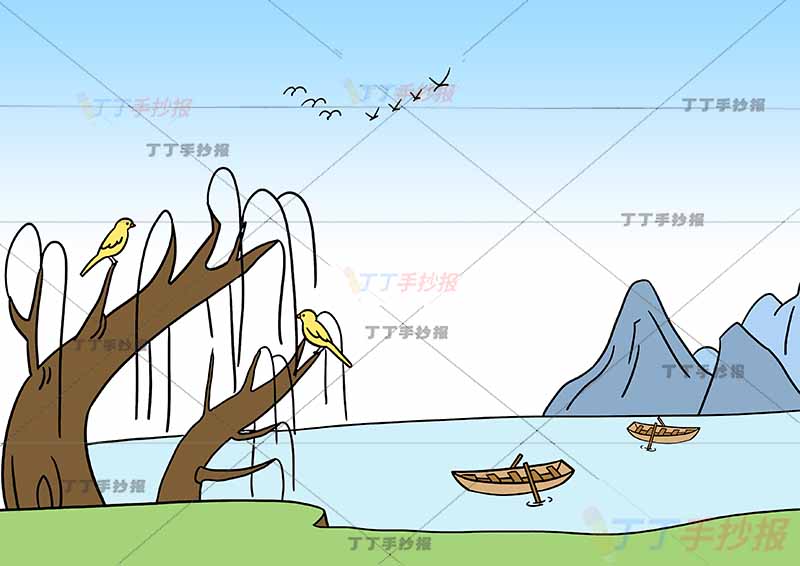 绝句诗配画杜甫二年级下册古诗配画无标题