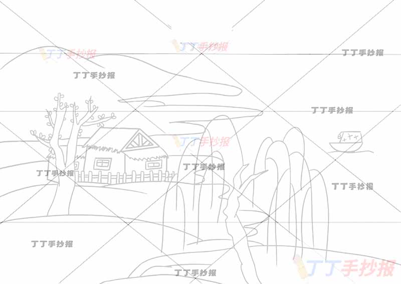 春夜喜雨诗配画柳树底部杜甫六年级古诗配画