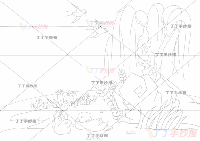 绝句诗配画两鸳鸯杜甫二年级下册古诗配画