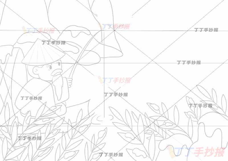 江雪诗配画柳宗元二年级上册古诗配画左侧老人钓鱼
