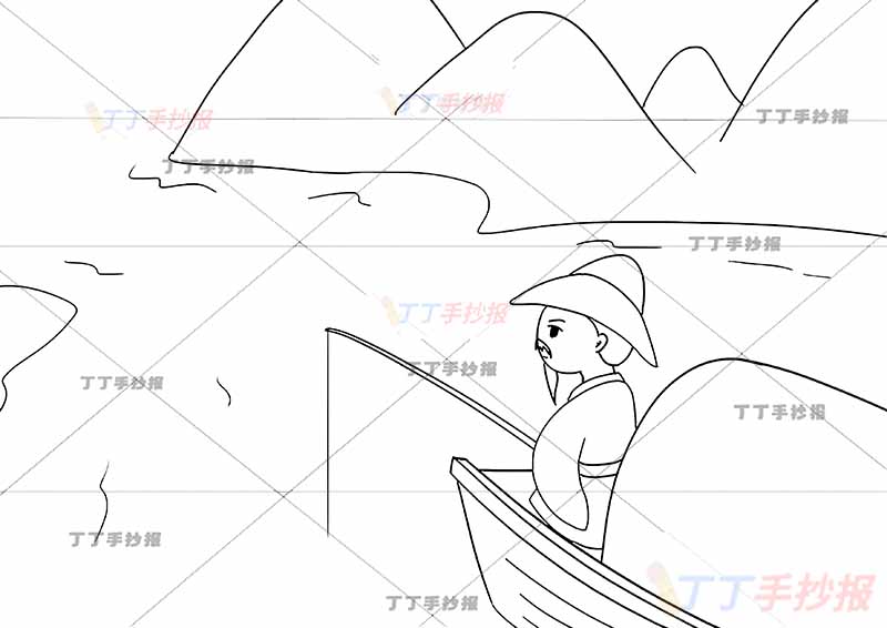 江雪诗配画柳宗元二年级上册古诗配画老人坐船