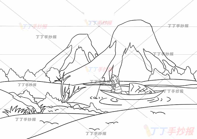 江雪诗配画柳宗元二年级上册古诗配画中间老人