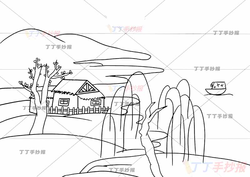 春夜喜雨诗配画柳树底部杜甫六年级古诗配画