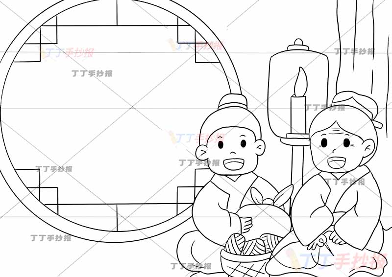 游子吟诗配画两人孟郊五年级古诗配画