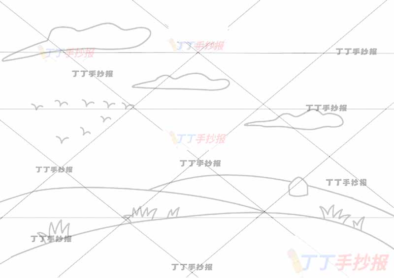 赋得古原草送别诗配画白居易二年级下册古诗配画简单无人物