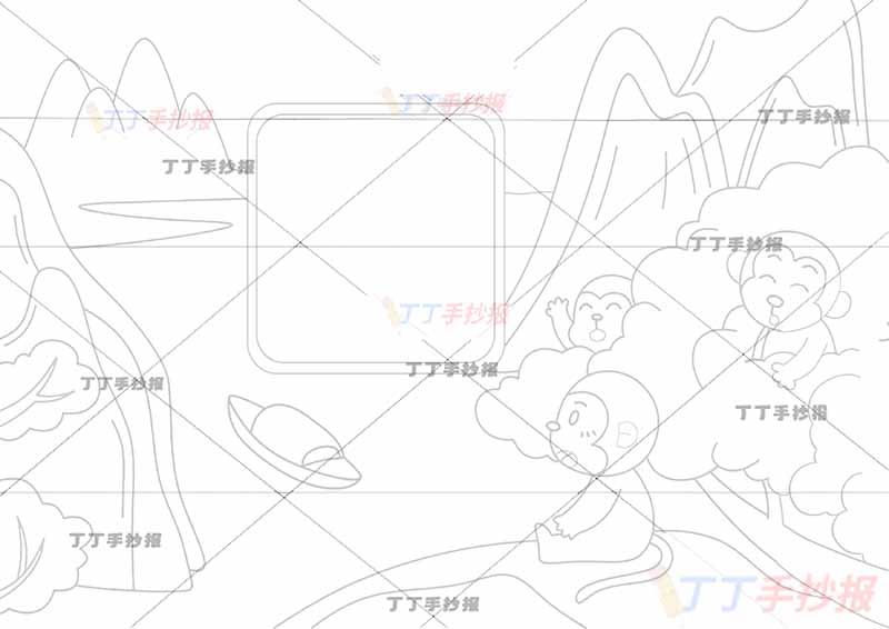 早发白帝城诗配画右侧猴子李白三年级古诗配画