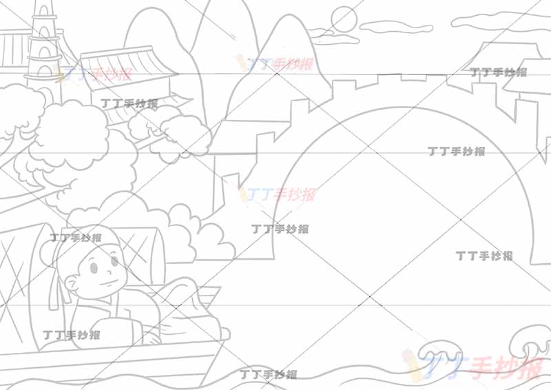 枫桥夜泊诗配画左侧诗人桥张继五年级古诗配画