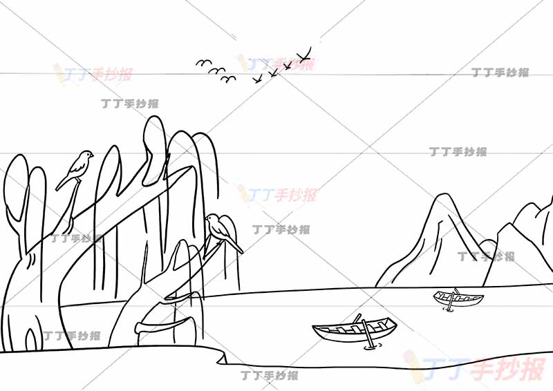 绝句诗配画杜甫二年级下册古诗配画无标题