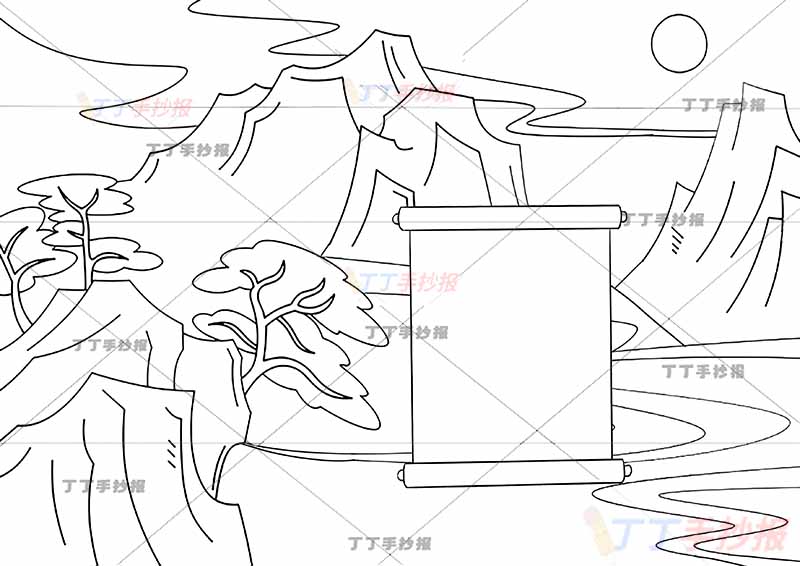 早发白帝城诗配画中间云彩李白三年级古诗配画