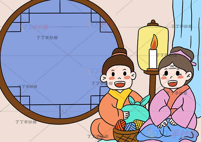 游子吟诗配画两人孟郊五年级古诗配画