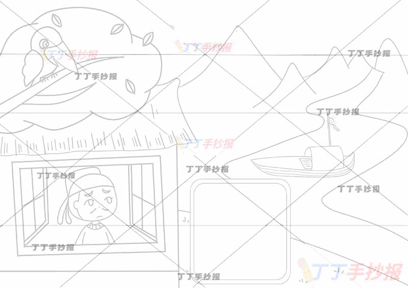 枫桥夜泊诗配画左侧诗人张继五年级古诗配画