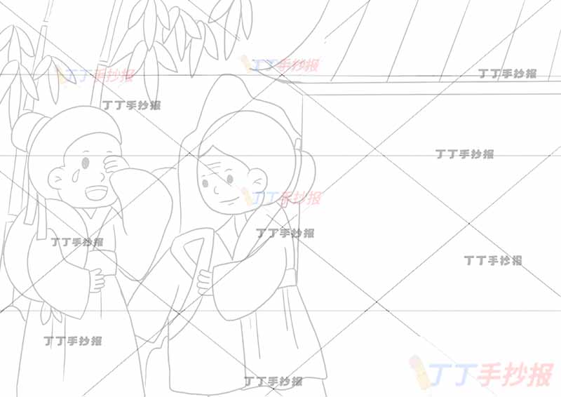 游子吟诗配画左侧两人孟郊五年级古诗配画