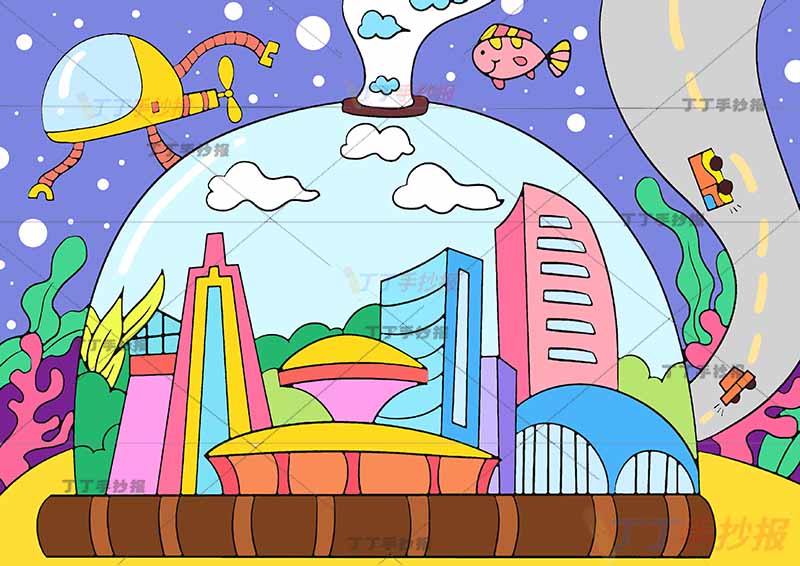 科幻画科技太空舱未来城市地球
