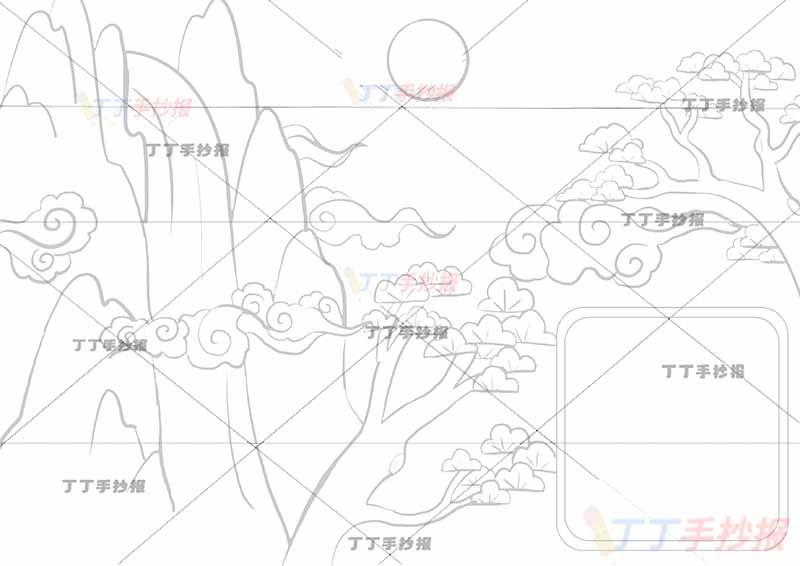 望庐山瀑布诗配画李白无人物松树二年级上册古诗配画