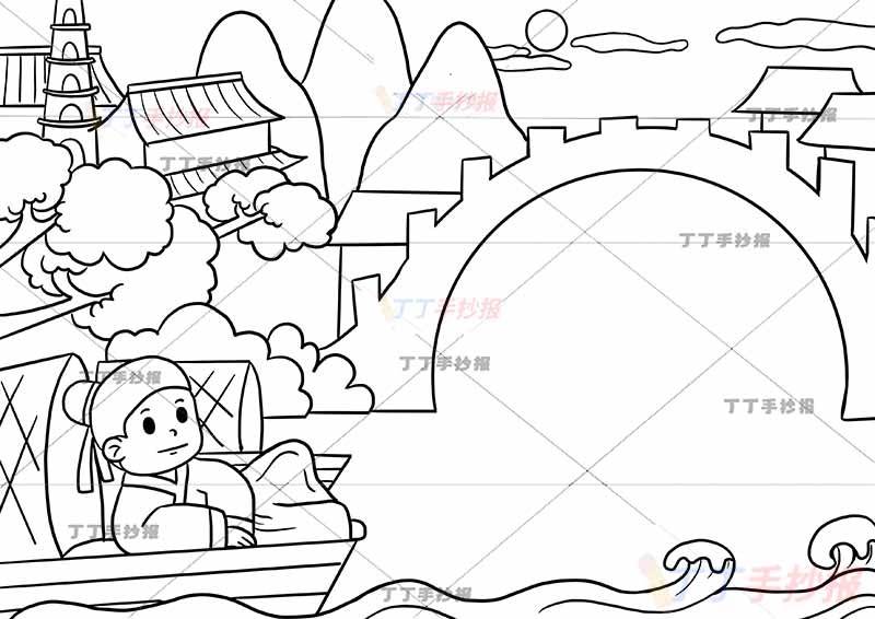 枫桥夜泊诗配画左侧诗人桥张继五年级古诗配画