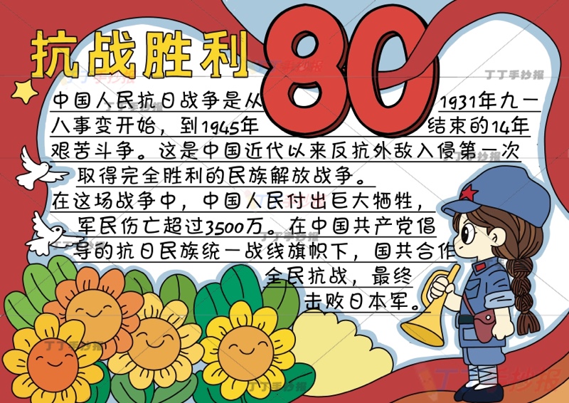 抗战胜利80周年手抄报抗日战争胜利右侧女兵