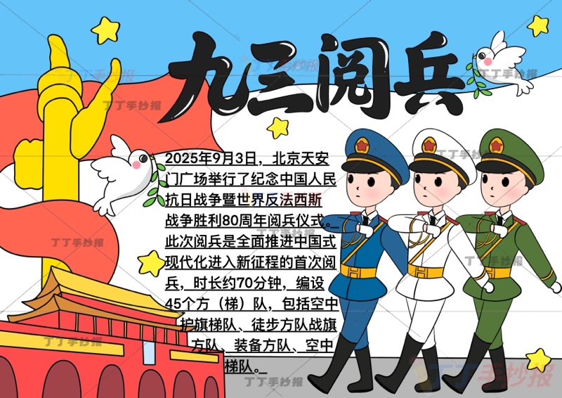 九三阅兵手抄报93大阅兵三军人好看