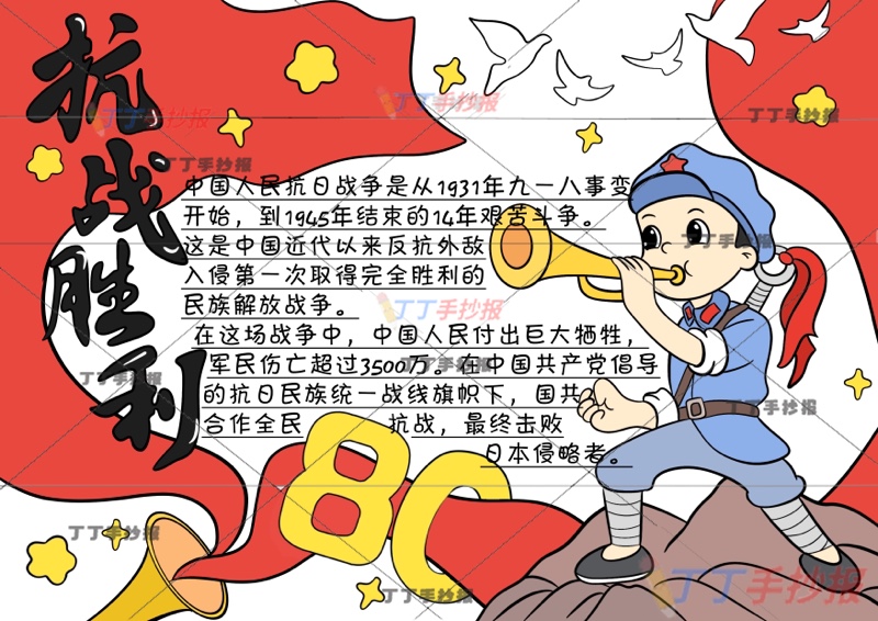 纪念抗战胜利80周年手抄报抗日战争胜利右军人