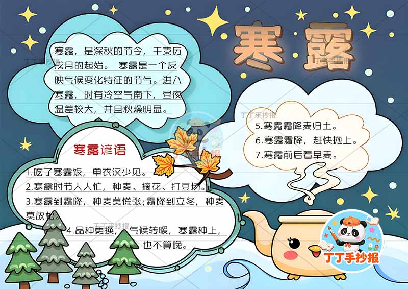 二十四节气寒露手抄报右下茶壶三边框