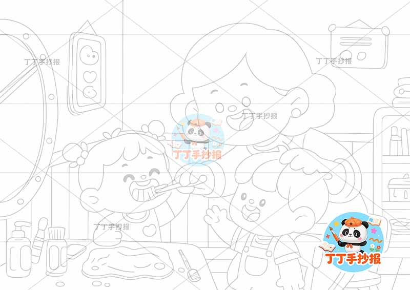 爱牙护齿儿童画爱护牙齿三人