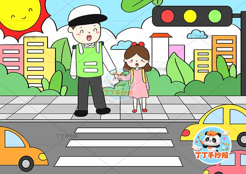 交通安全儿童画女孩警察