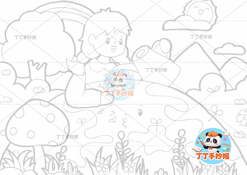 保护环境儿童画保护地球环保低碳女孩浇水地球