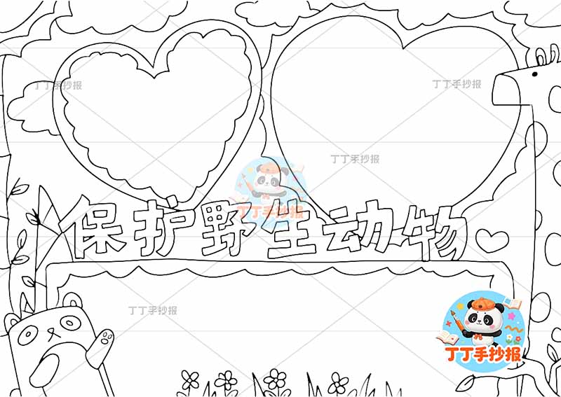 保护野生动物手抄报稀有三边框爱心