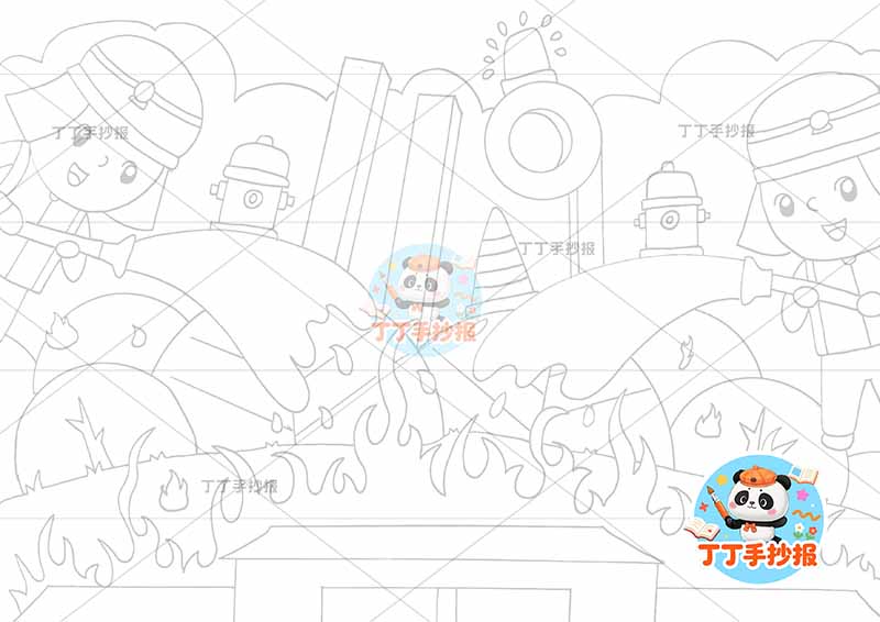 消防安全儿童画防火119两人左右
